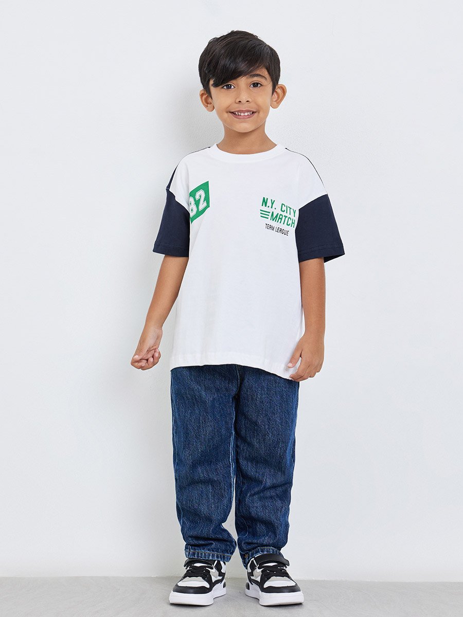 Boys Color Block Printed Oversized T-Shirt