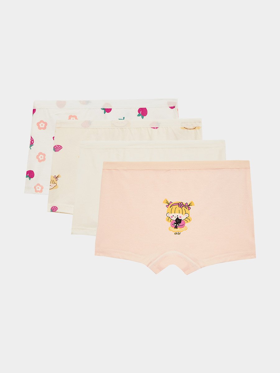 Girls Pack of 4 - Printed Briefs with Elastic Waistband