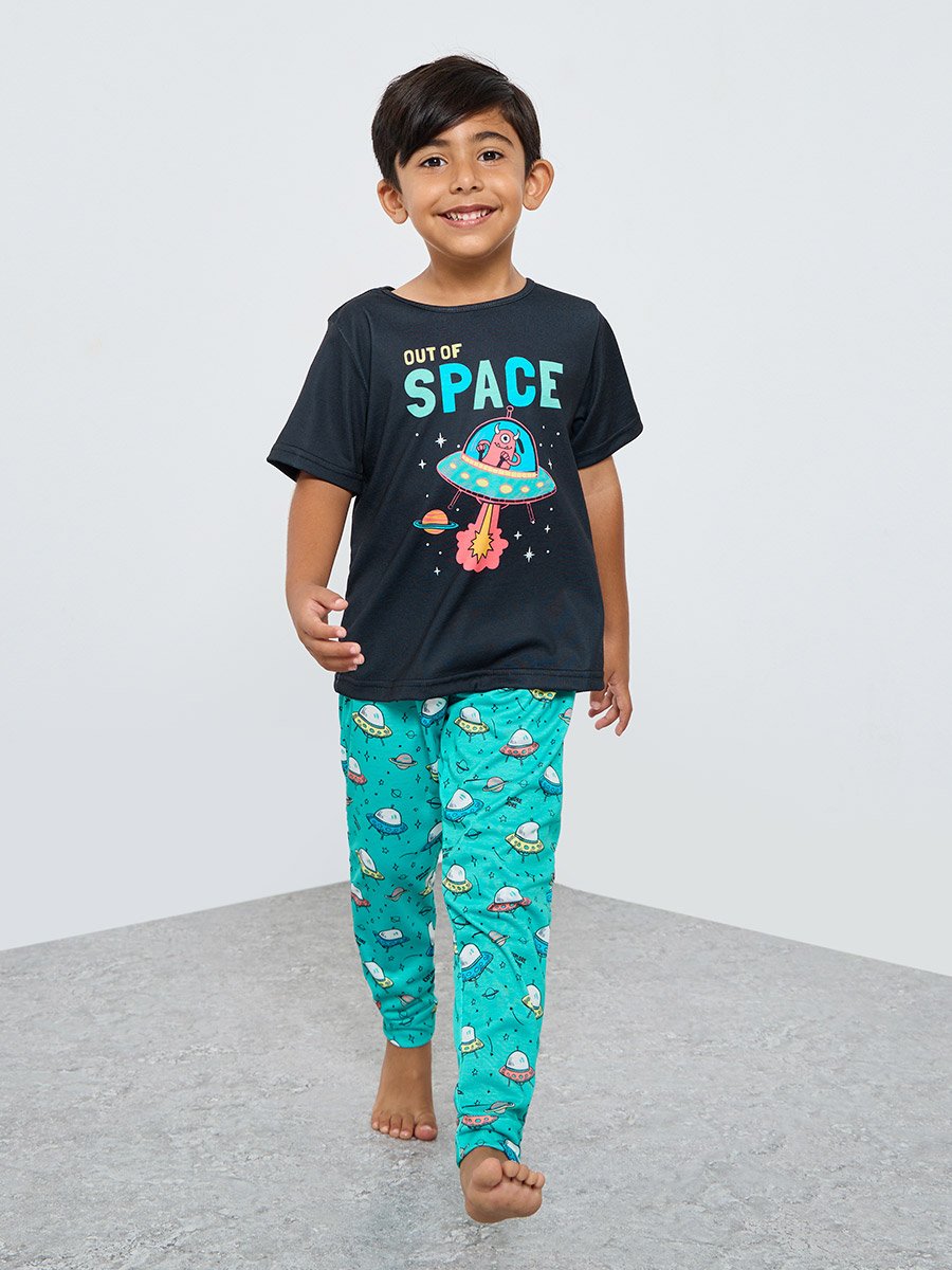 Space Graphic Print T-Shirt and Pyjama Set