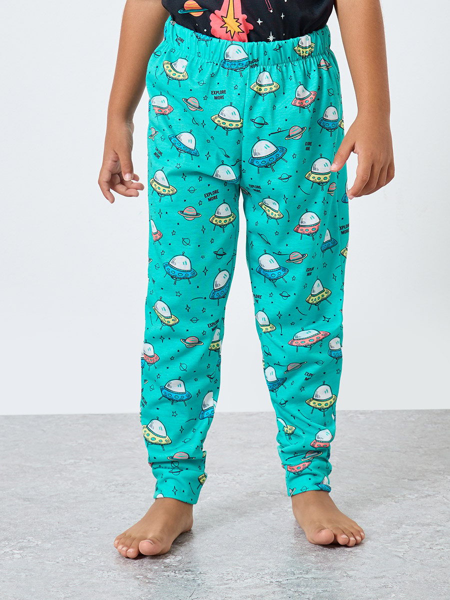 Space Graphic Print T-Shirt and Pyjama Set