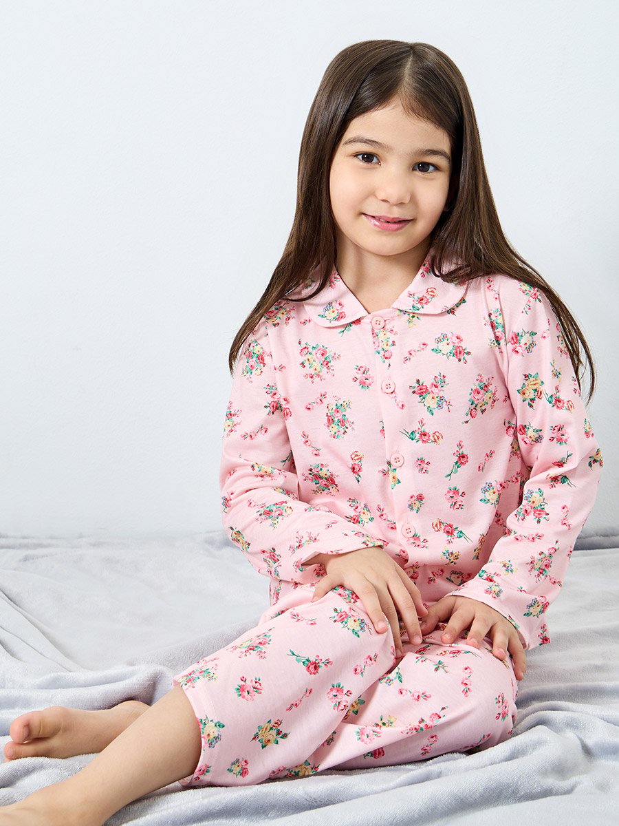 Girls Floral Print Shirt and Pyjama Set
