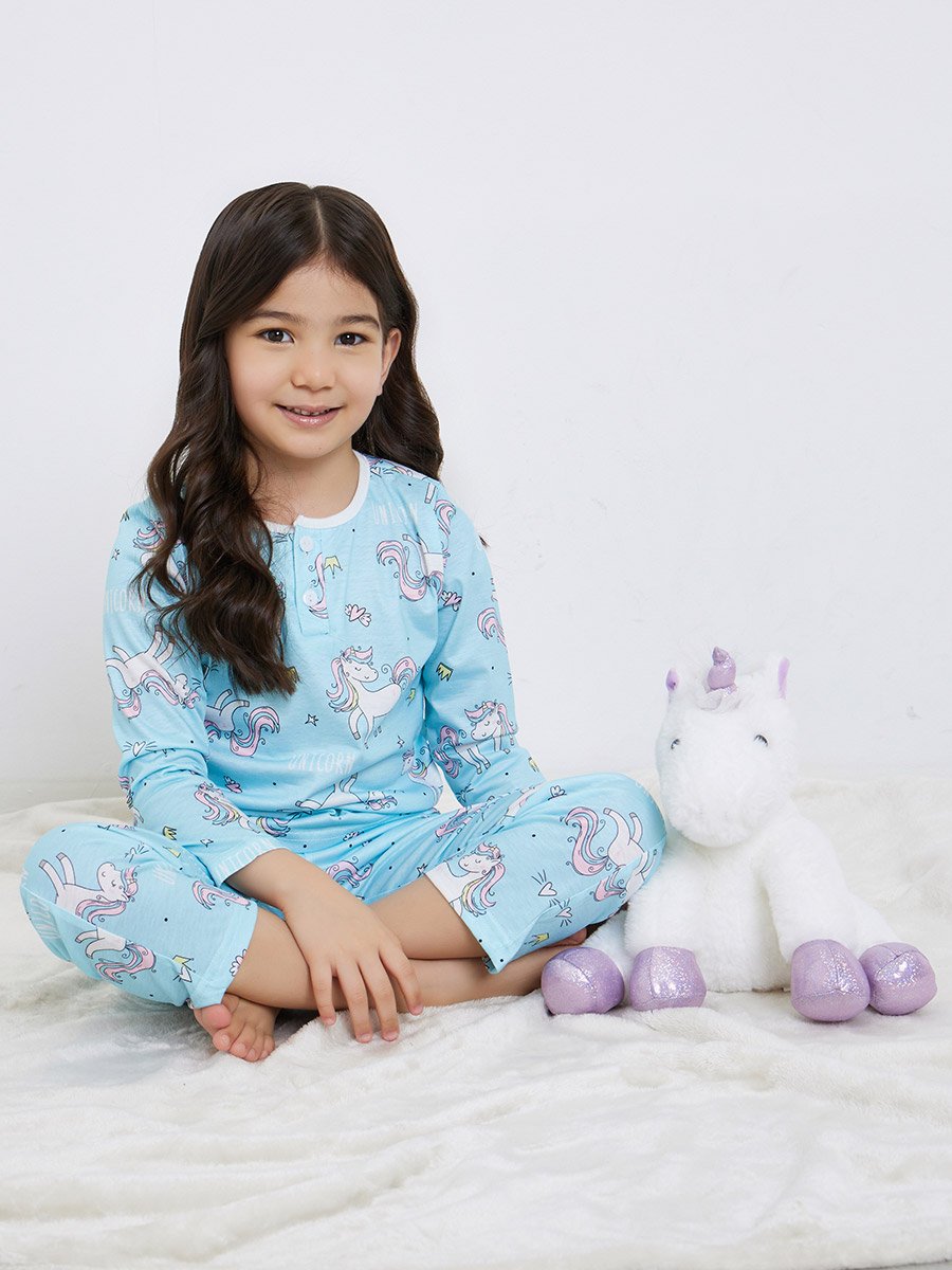 Unicorn Graphic Print T-Shirt and Pyjama Set