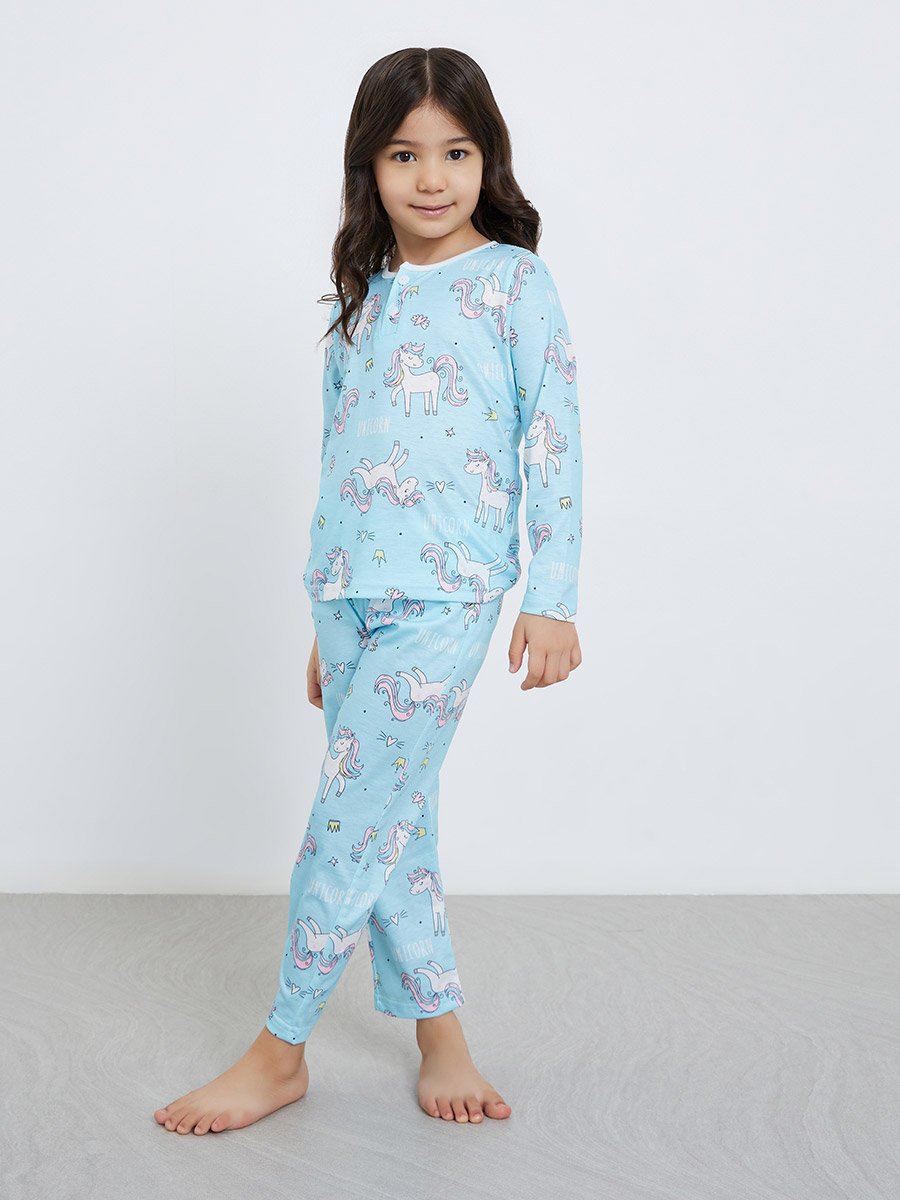 Unicorn Graphic Print T-Shirt and Pyjama Set