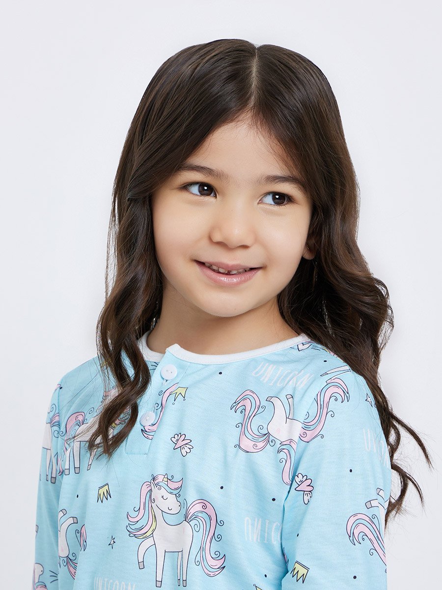 Unicorn Graphic Print T-Shirt and Pyjama Set