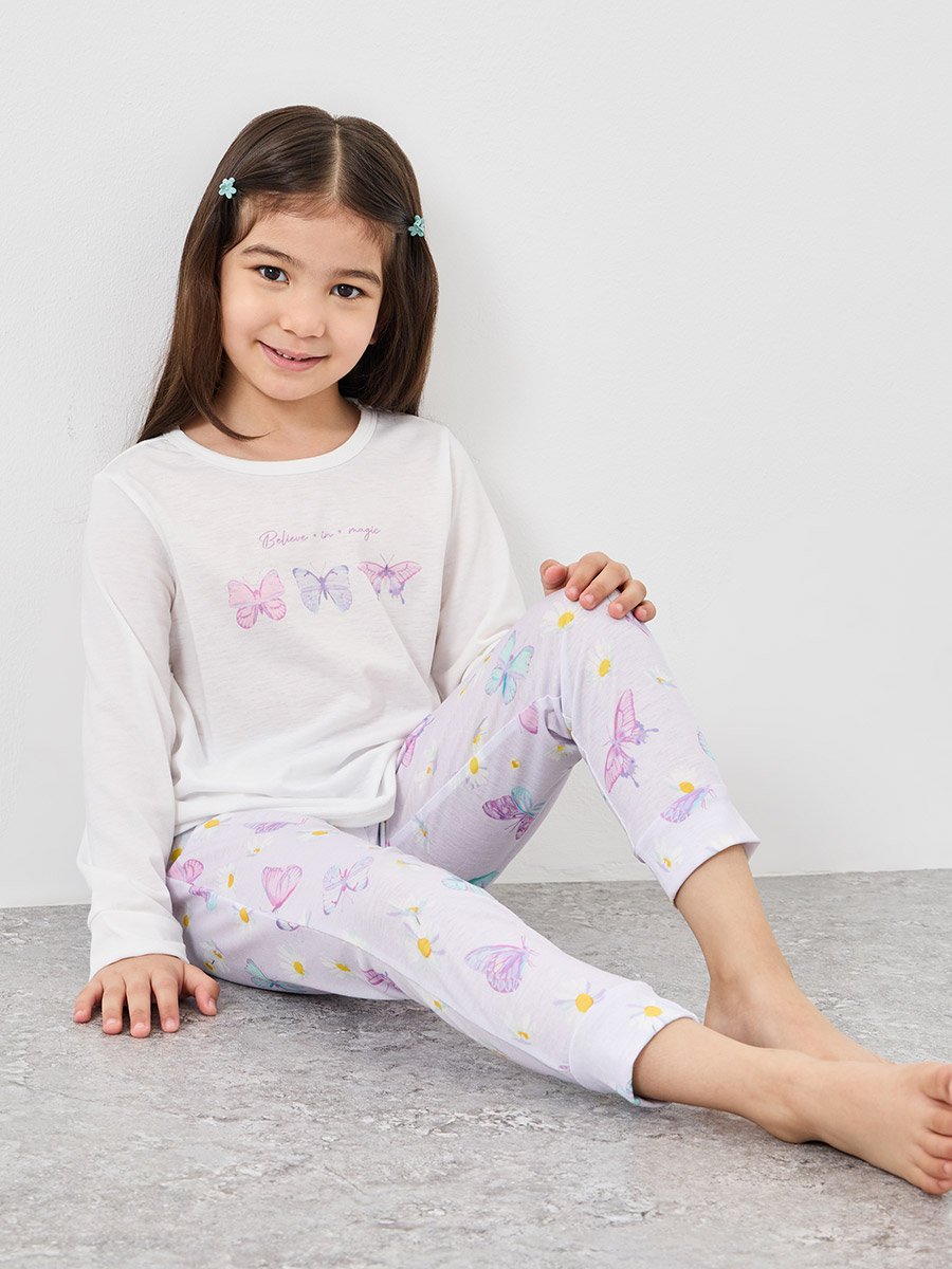 Girls Butterfly Print T-Shirt and Pyjama Set