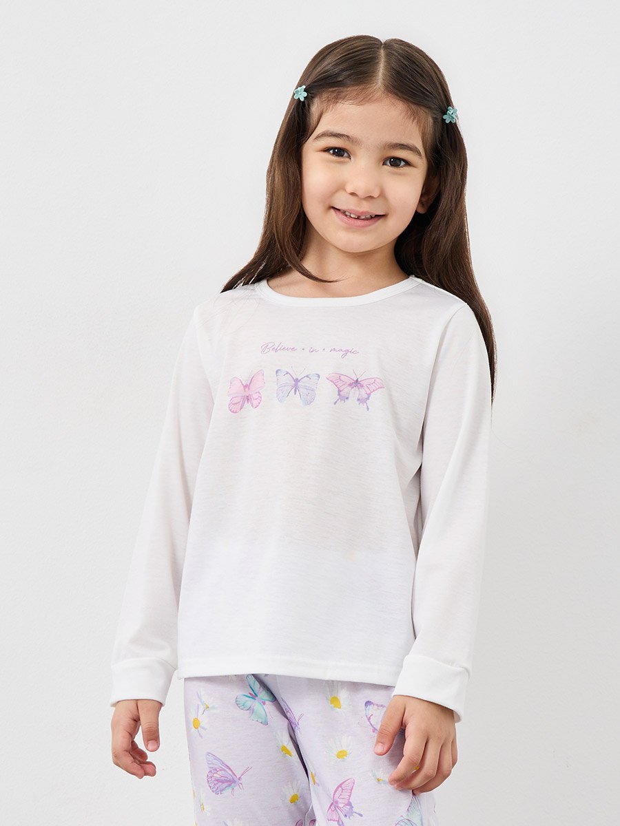 Girls Butterfly Print T-Shirt and Pyjama Set