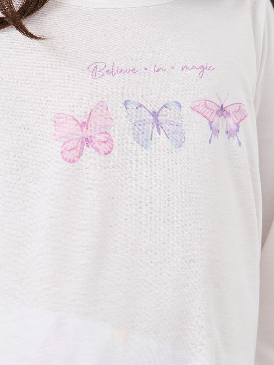 Girls Butterfly Print T-Shirt and Pyjama Set