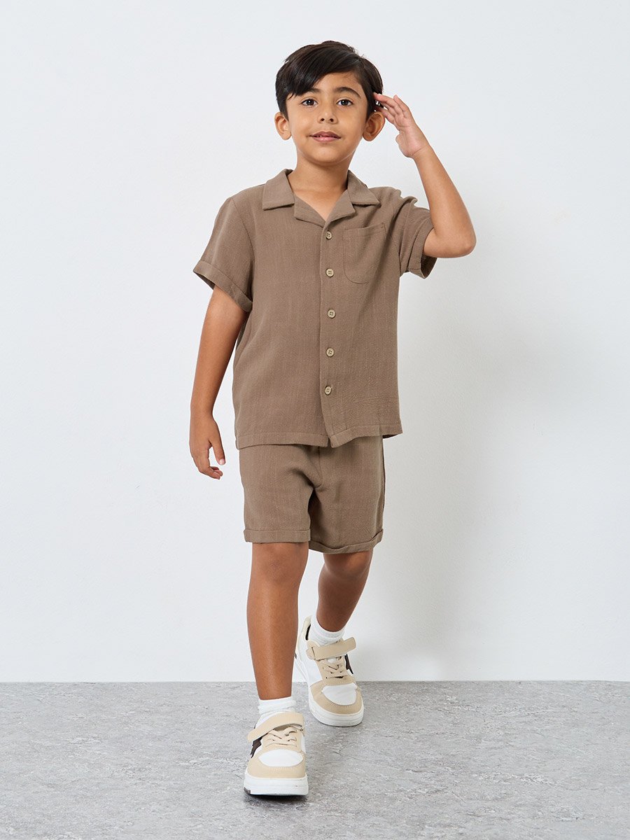 Linen Look Pocket Detail Shirt and Shorts Set