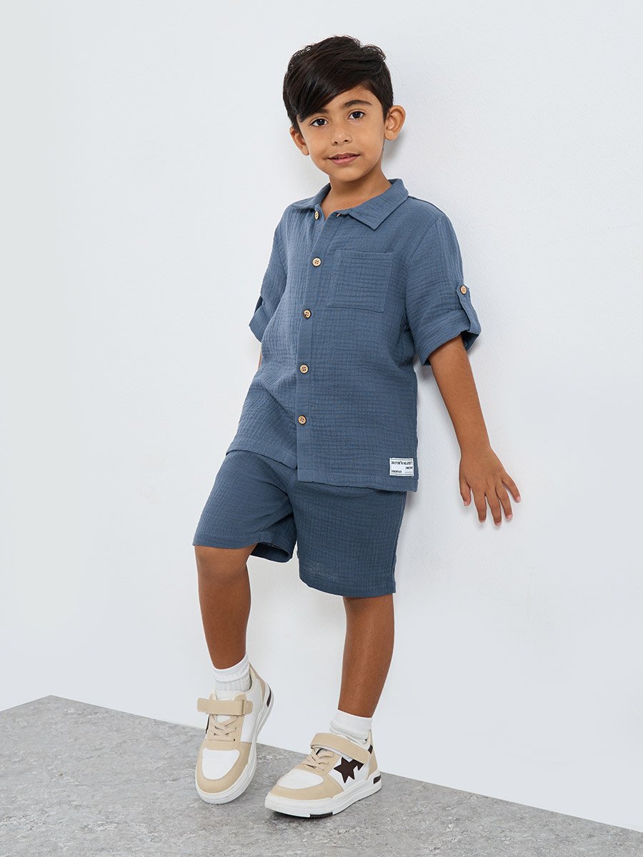 Double Gauze Plain Shirt and Shorts Set