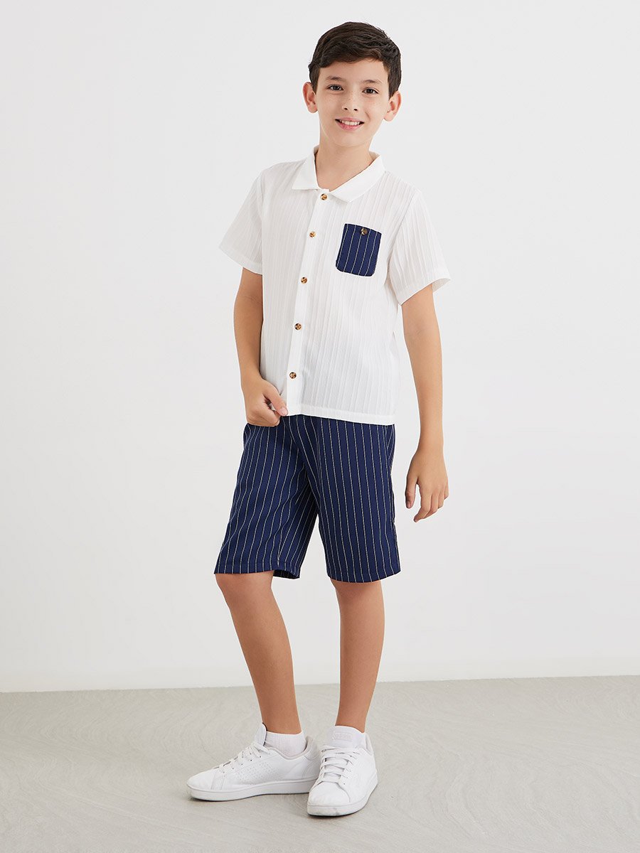 Textured Shirt and Striped Shorts Set