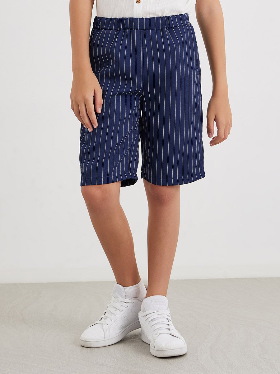 Textured Shirt and Striped Shorts Set