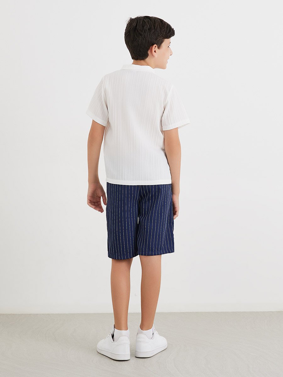 Textured Shirt and Striped Shorts Set