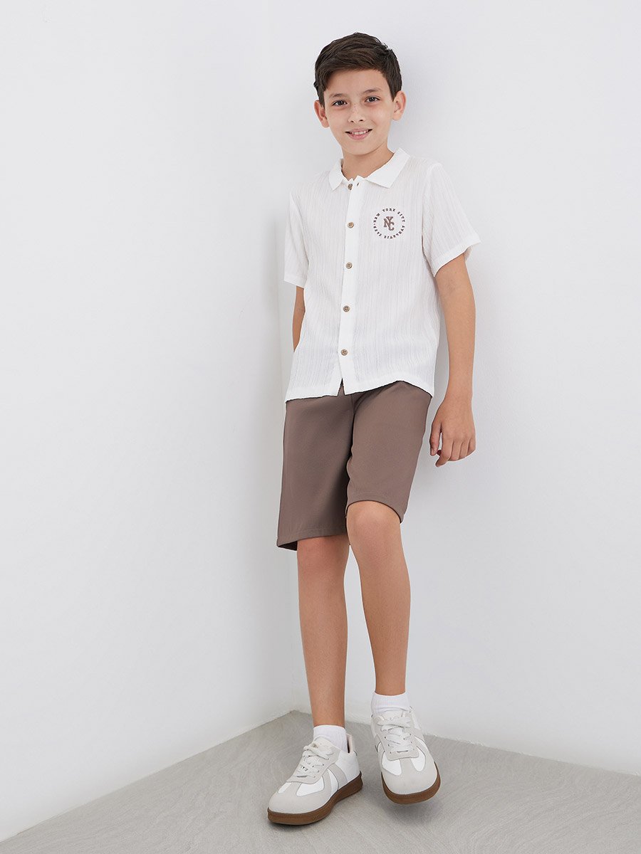 Embroidery Detail Textured Shirt and Shorts Set