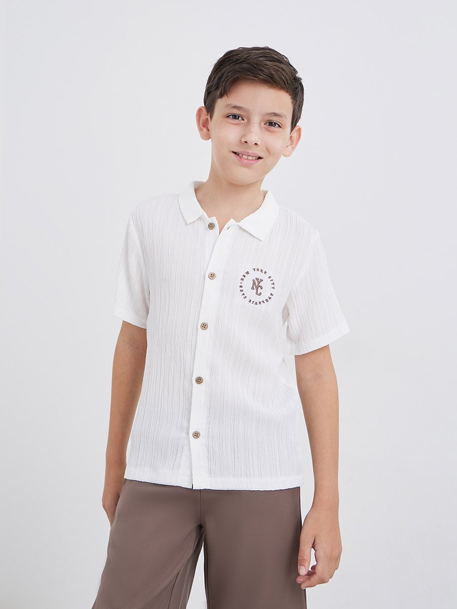 Embroidery Detail Textured Shirt and Shorts Set