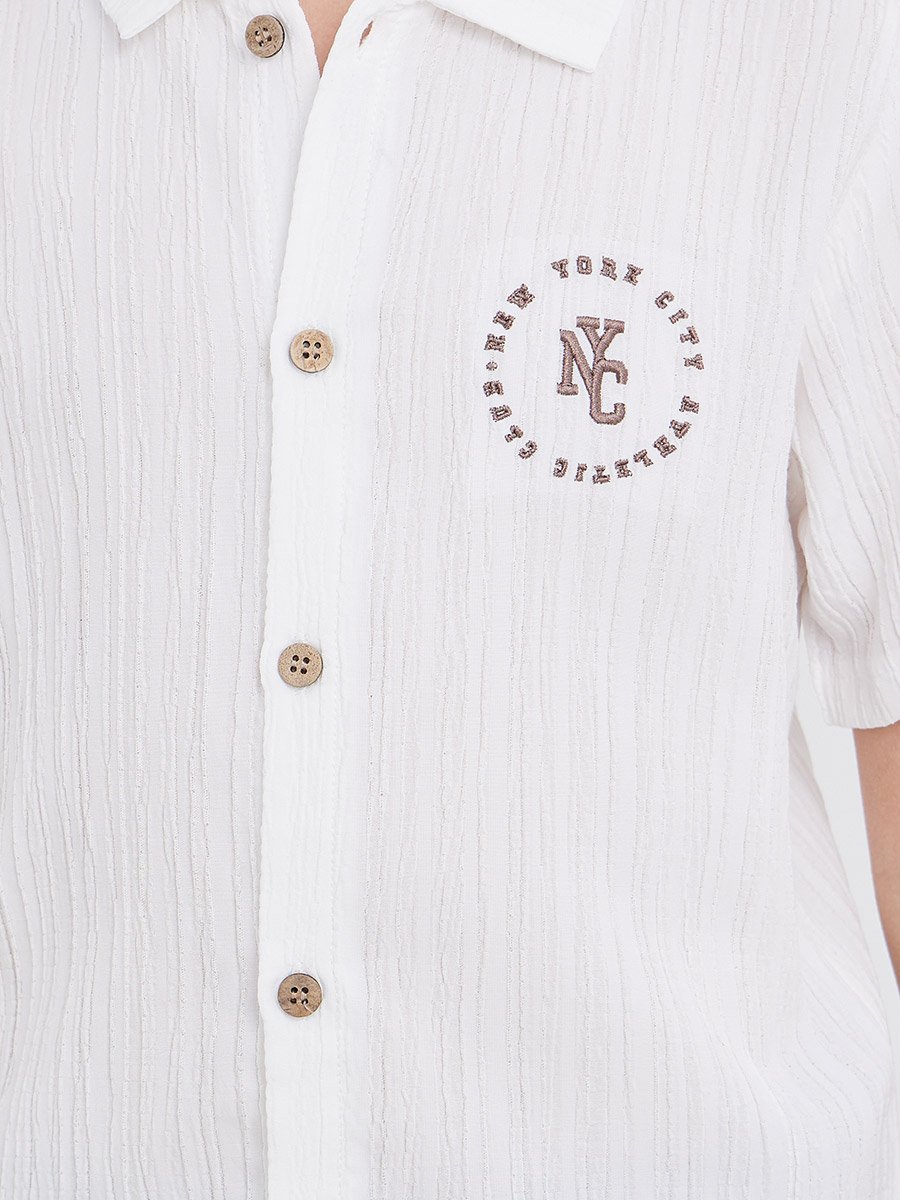 Embroidery Detail Textured Shirt and Shorts Set