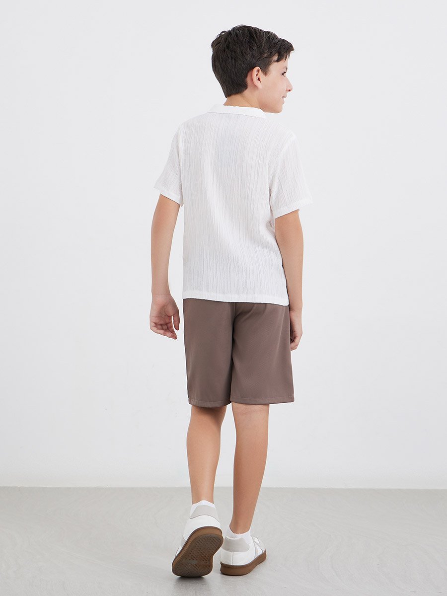 Embroidery Detail Textured Shirt and Shorts Set