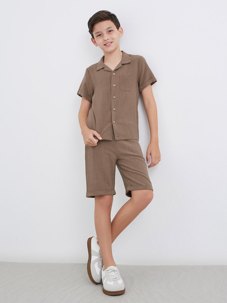Linen Look Plain Shirt and Shorts Set