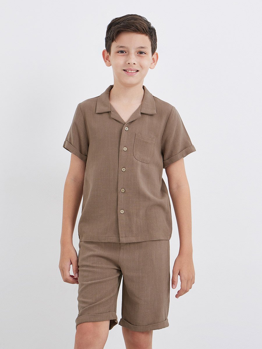 Linen Look Plain Shirt and Shorts Set