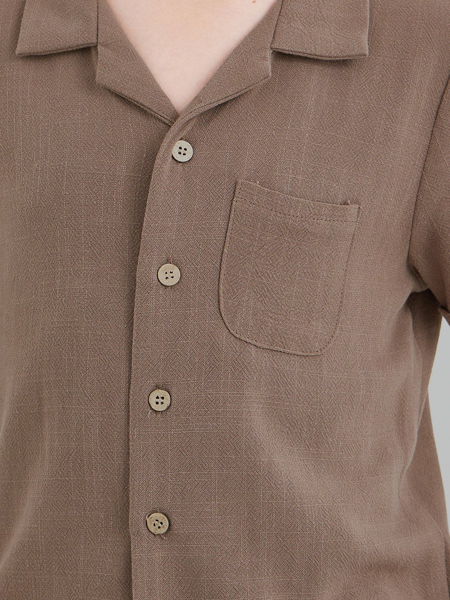 Linen Look Plain Shirt and Shorts Set