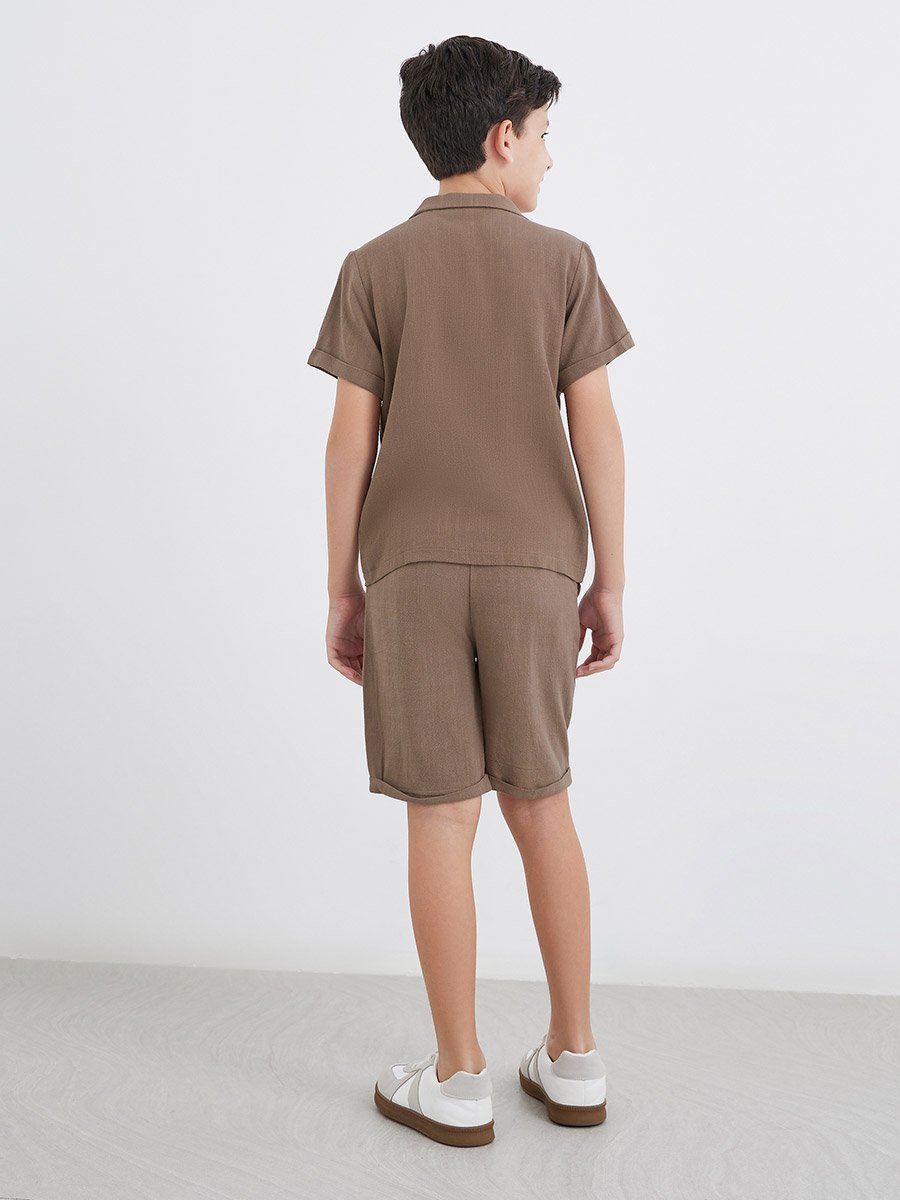 Linen Look Plain Shirt and Shorts Set