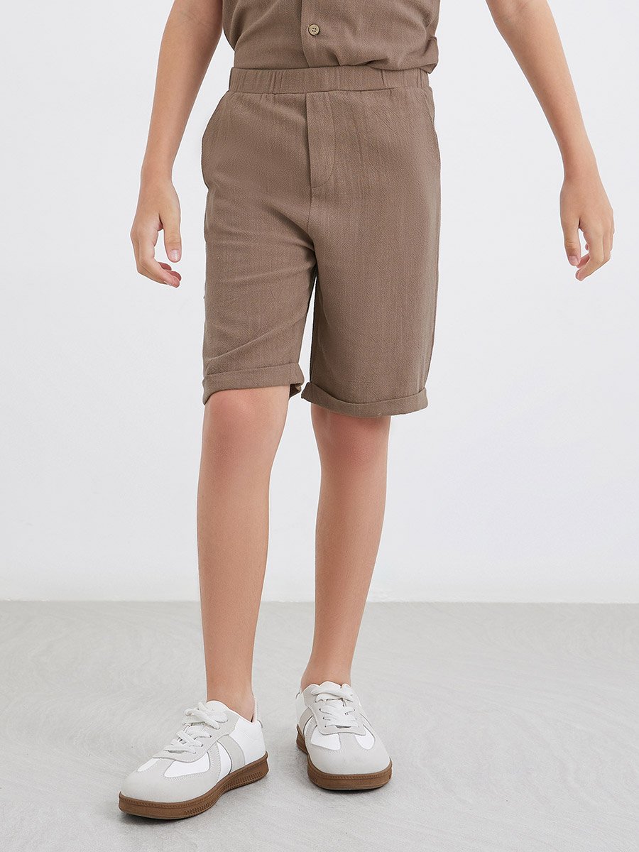 Linen Look Plain Shirt and Shorts Set