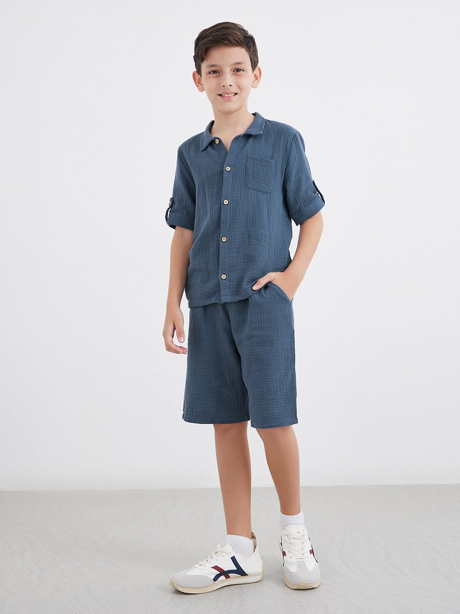 Double Gauze Plain Shirt and Shorts Set