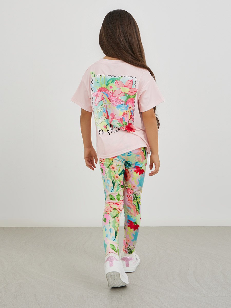 Flower Patch T-Shirt and Striped Leggings Set