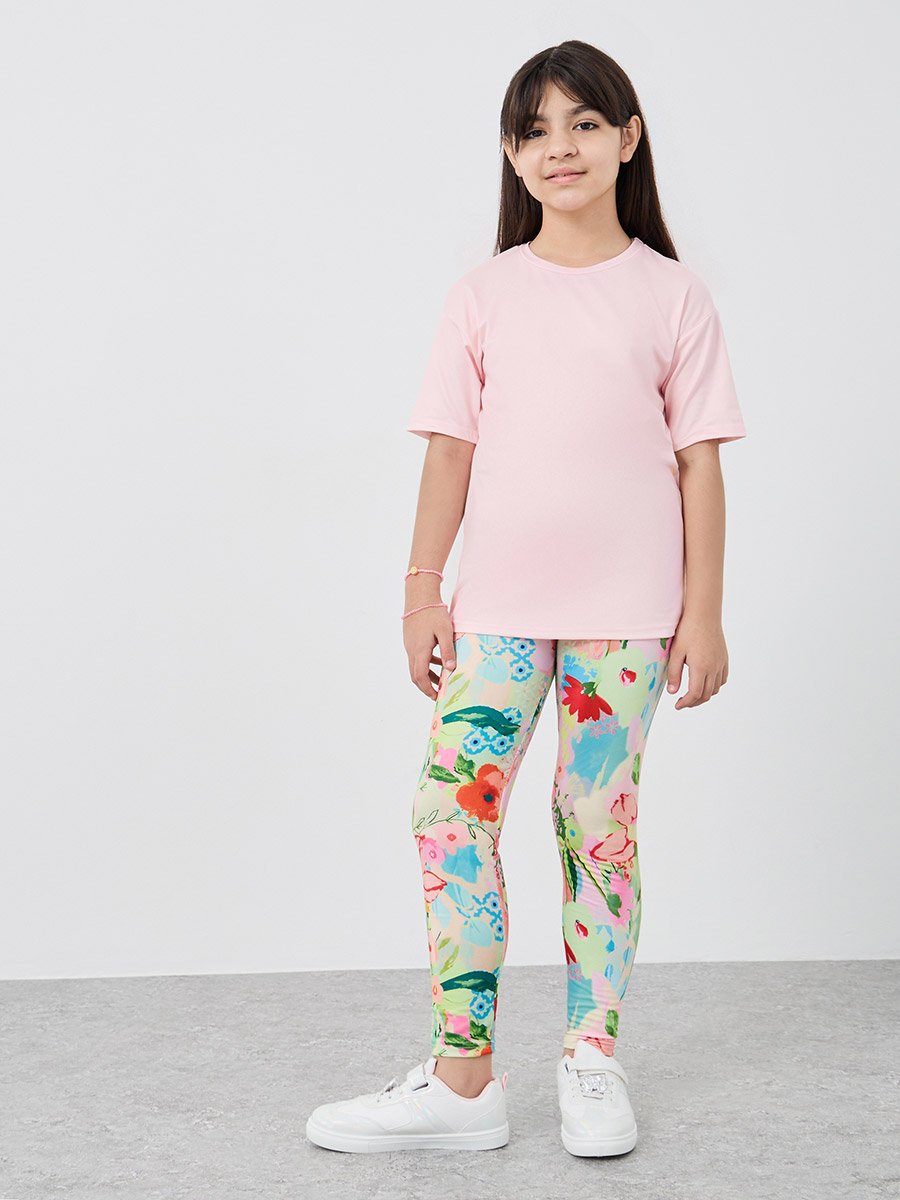 Floral Print Oversized T-Shirt and Leggings Set