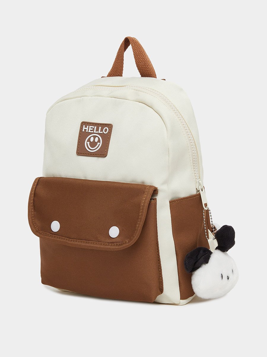 Boys Contrast Pocket Backpack with Bear Charm 23x29x10cm For 