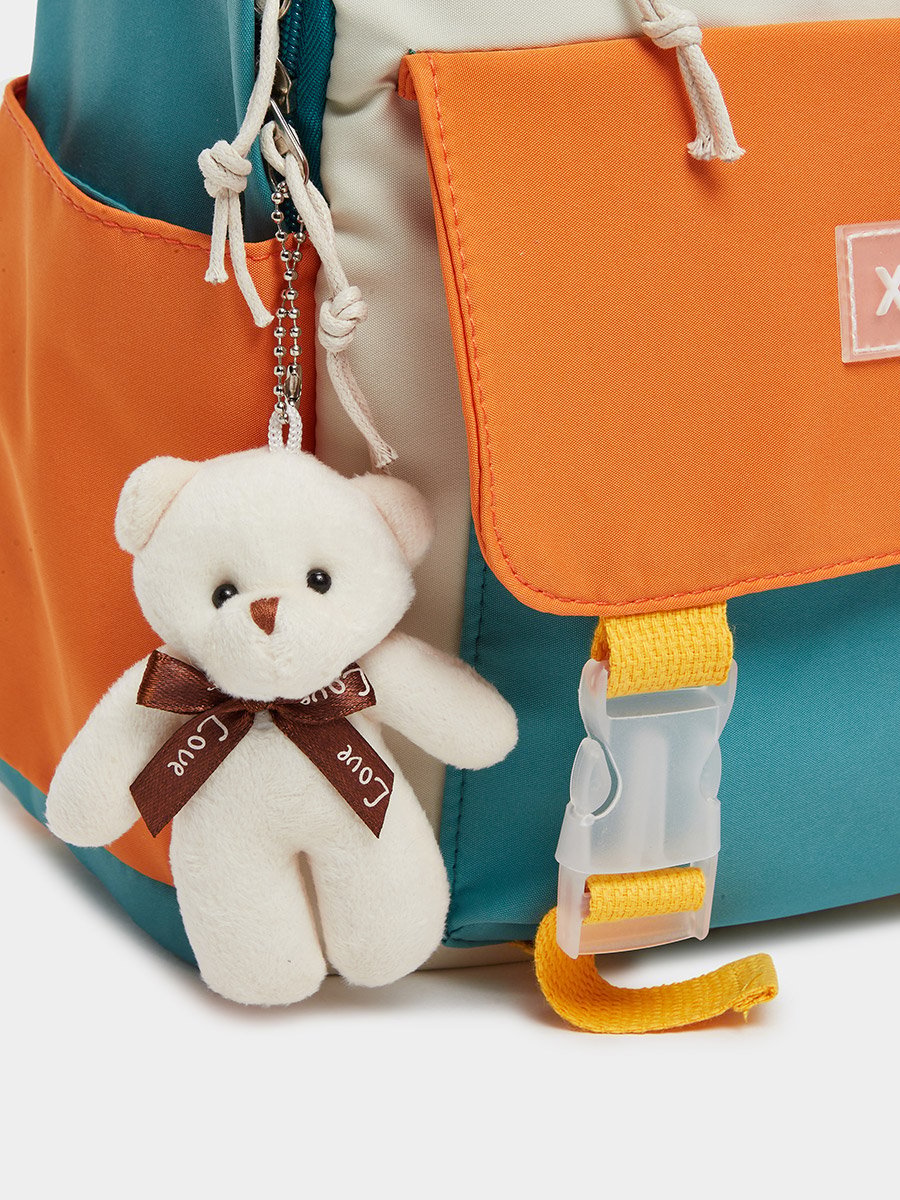 Color Block Backpack with Buckle Strap 27x35x11.5cm