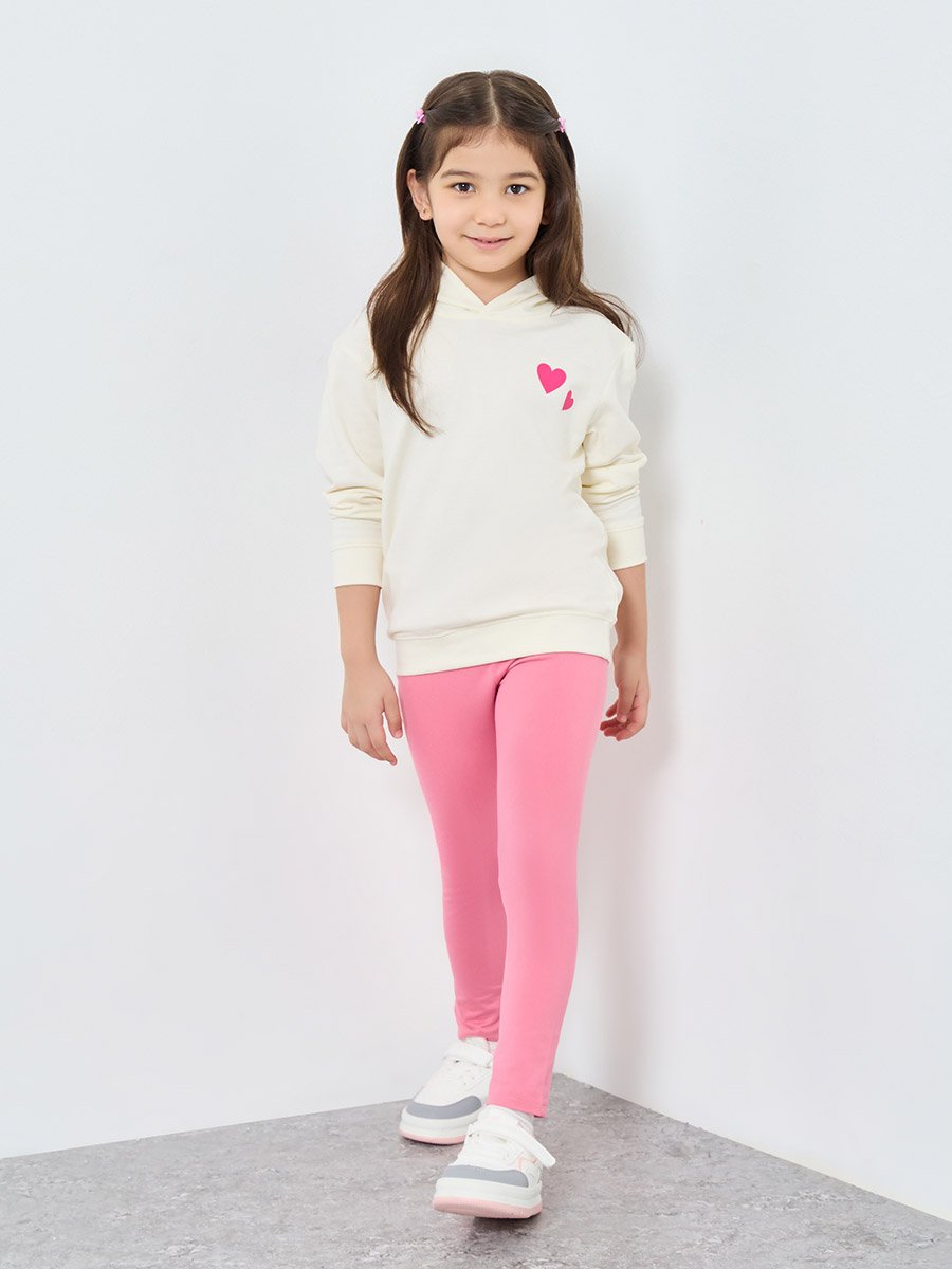 Girls Off White Heart Print Hoodie