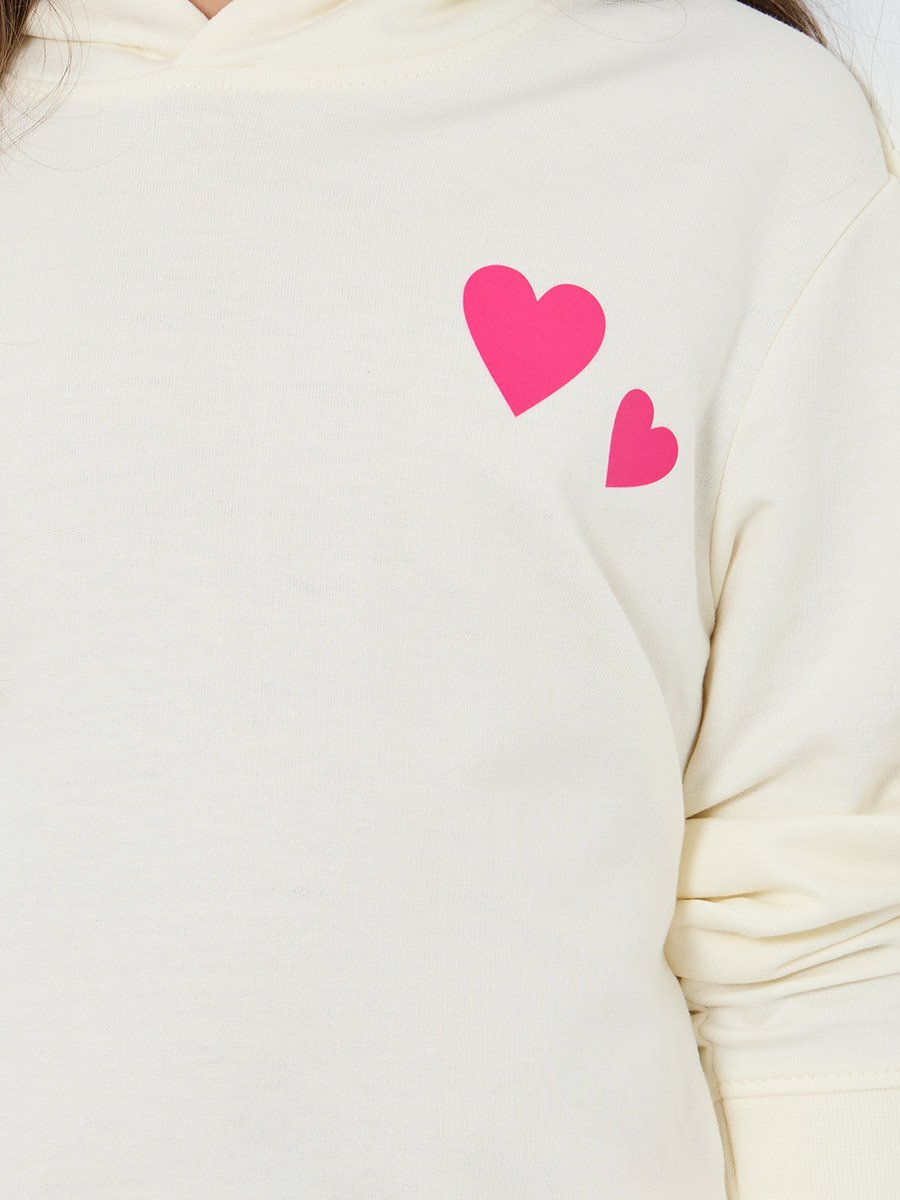 Girls Off White Heart Print Hoodie