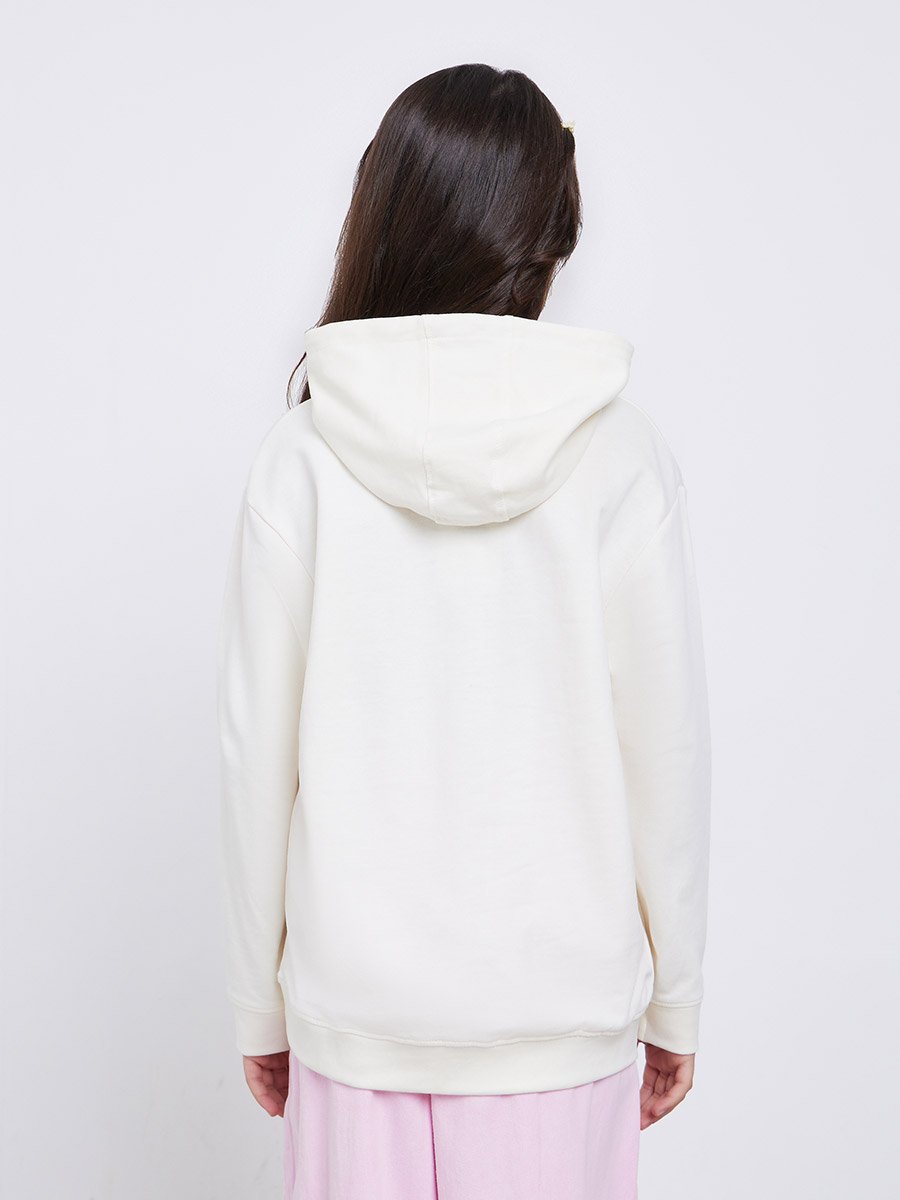 Teens Off White Relaxed Fit Heart Print Hoodie