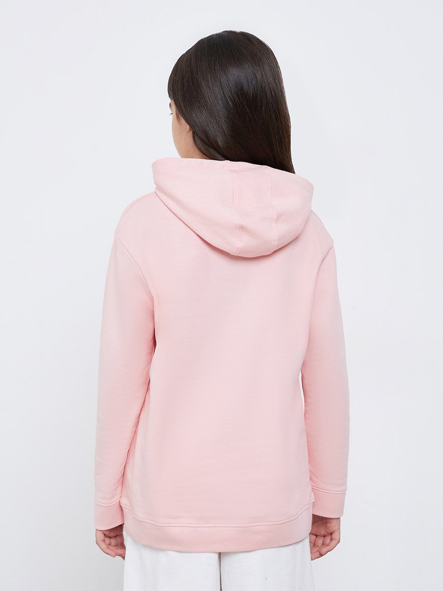 Teens Green Relaxed Fit Heart Print Hoodie