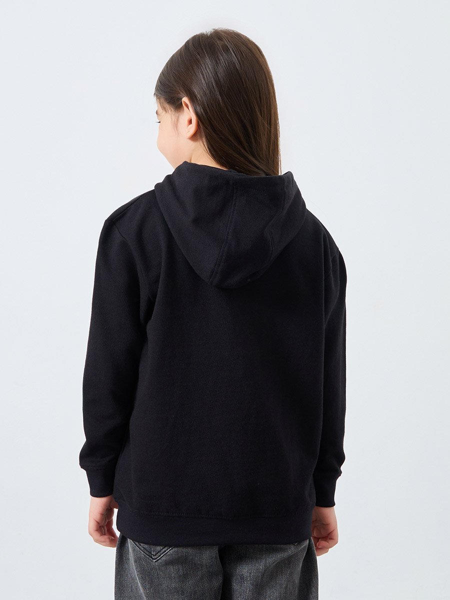 Girls Black Graphic Star Hoodie