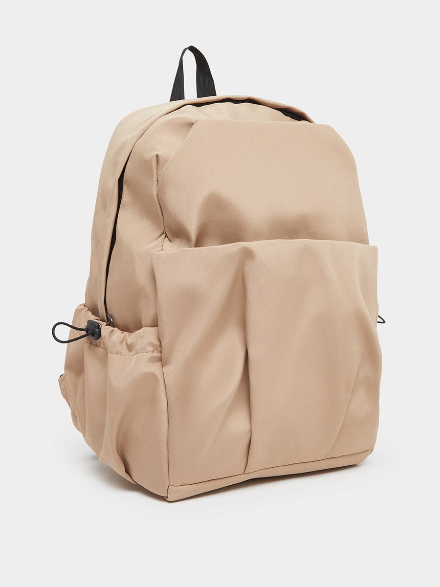 Unisex Beige Backpack with Drawstring Pocket 35x17x42cm