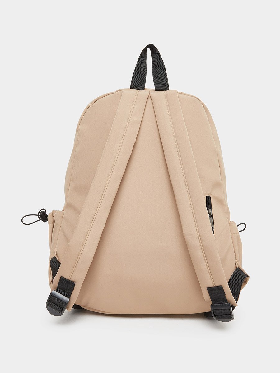 Unisex Beige Backpack with Drawstring Pocket 35x17x42cm