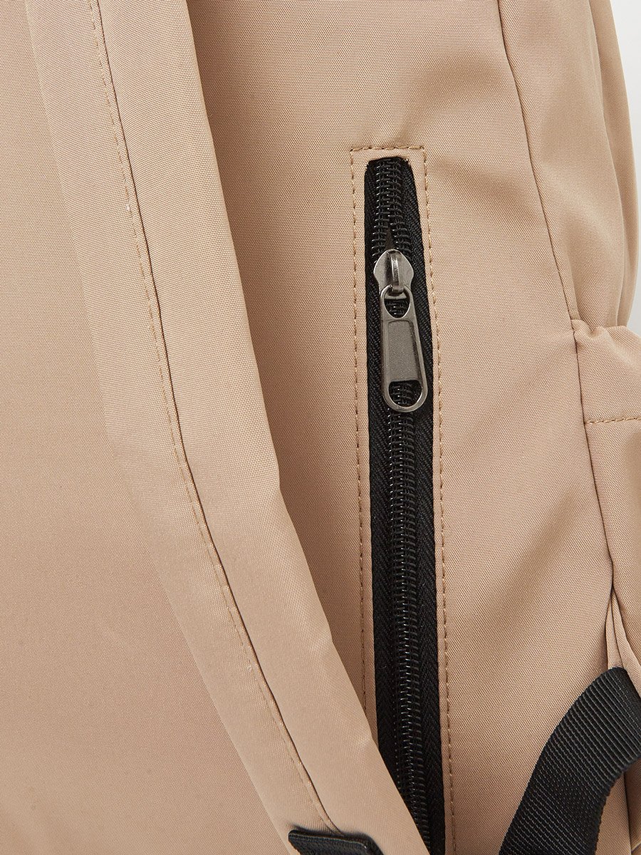 Unisex Beige Backpack with Drawstring Pocket 35x17x42cm