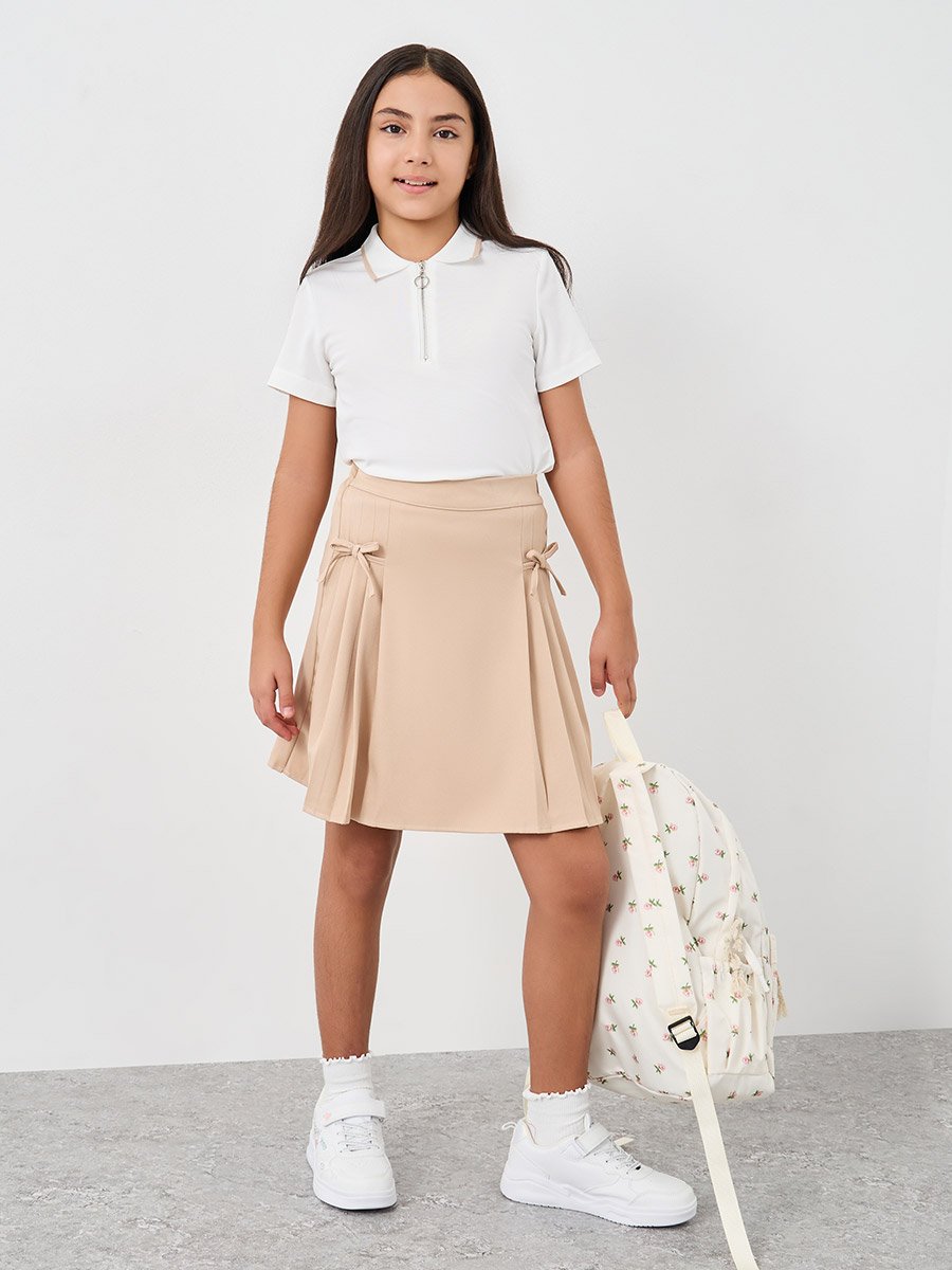 Plain Polo T-Shirt and Pleated Skirt Set