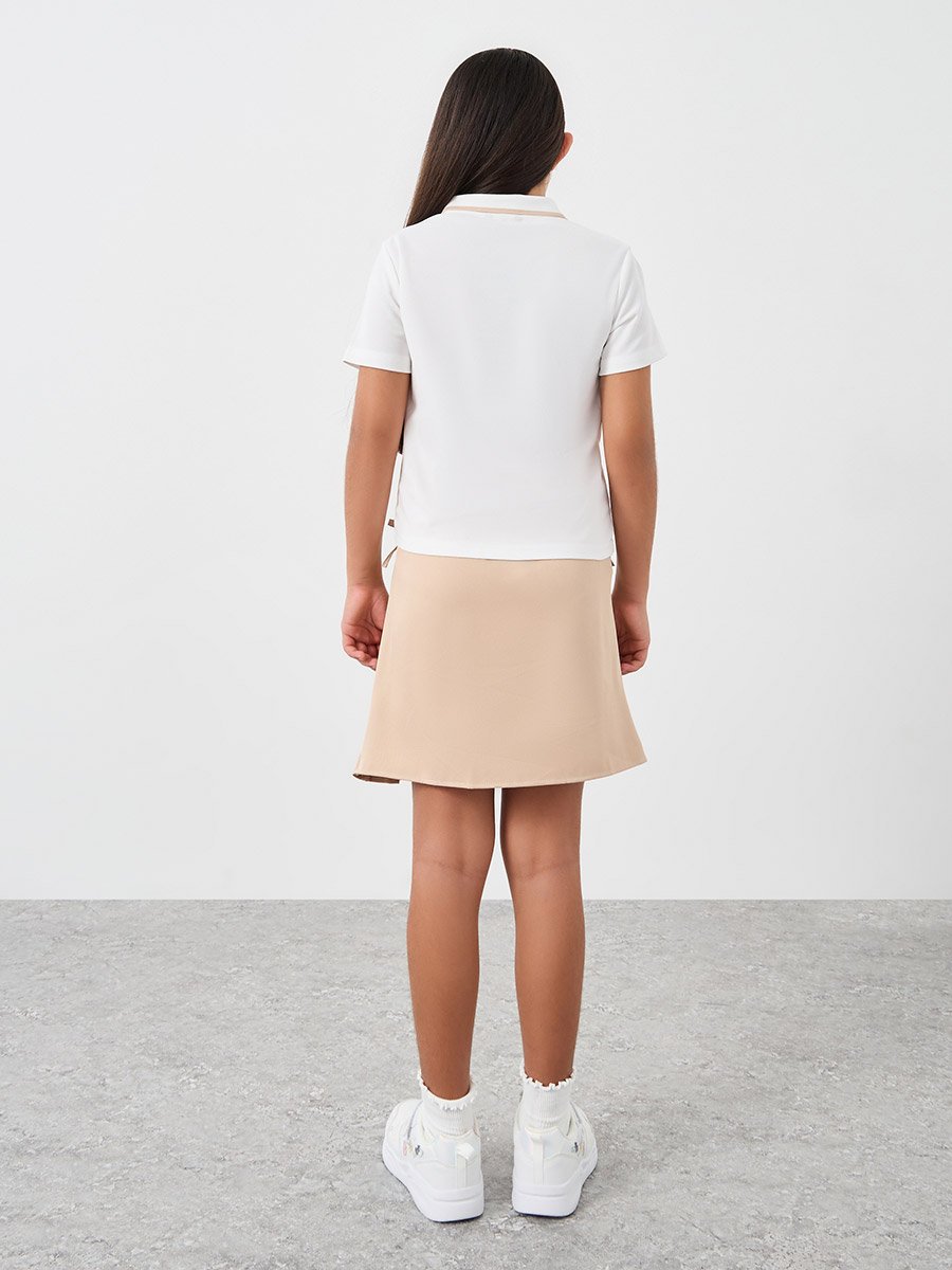 Plain Polo T-Shirt and Pleated Skirt Set