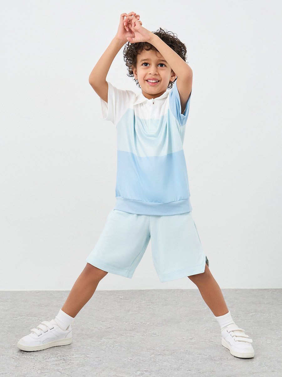 Color Block Polo T-Shirt and Shorts Set