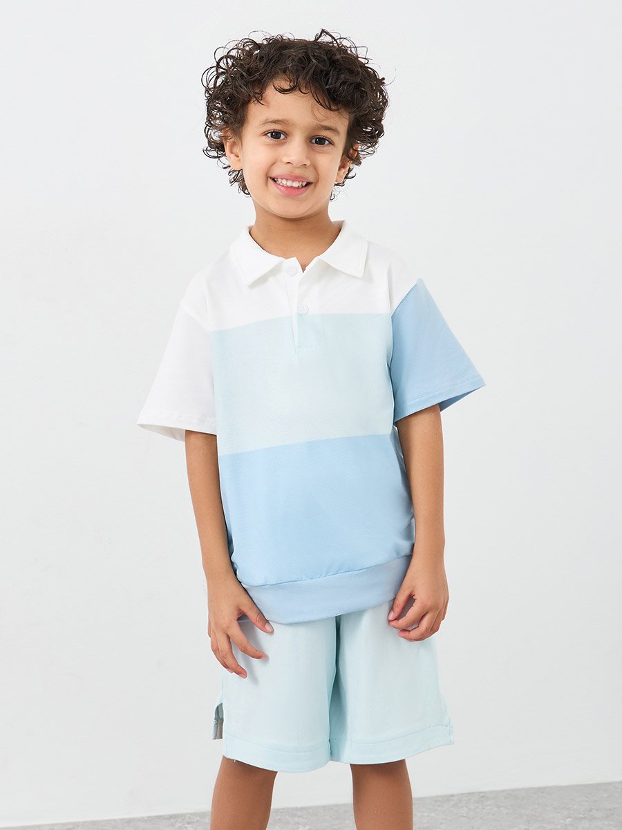 Color Block Polo T-Shirt and Shorts Set