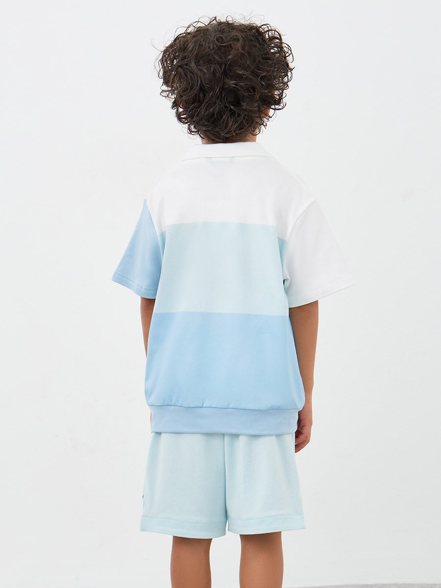Color Block Polo T-Shirt and Shorts Set