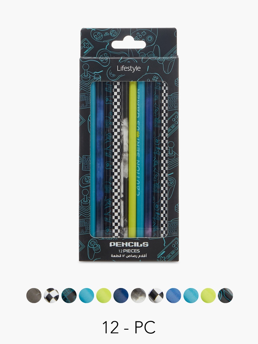 أقلام رصاص أتش بي خشب بطبعات - طقم 12 قطعة