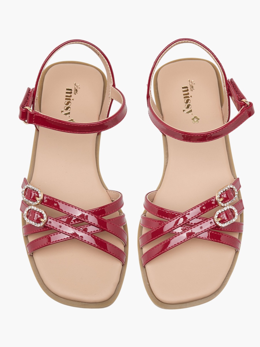 Buckle Detail Flat Sandals with Hook and Loop Closure