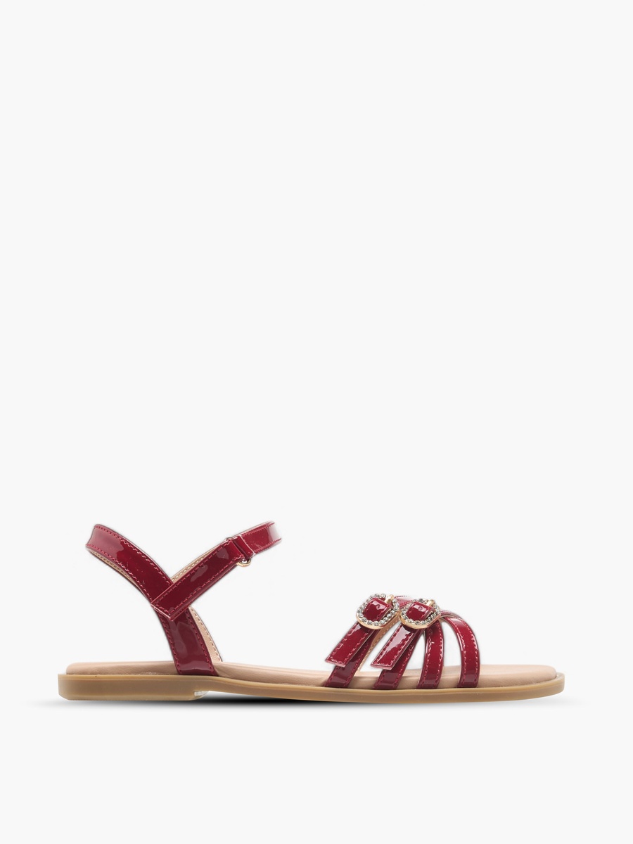Buckle Detail Flat Sandals with Hook and Loop Closure