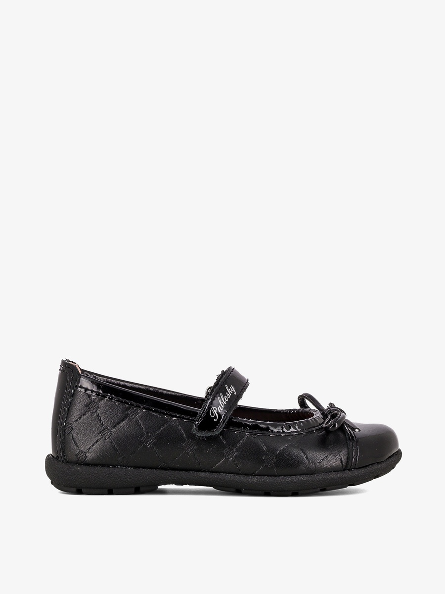 Bow Accent Leather School Shoes with Hook and Loop Closure