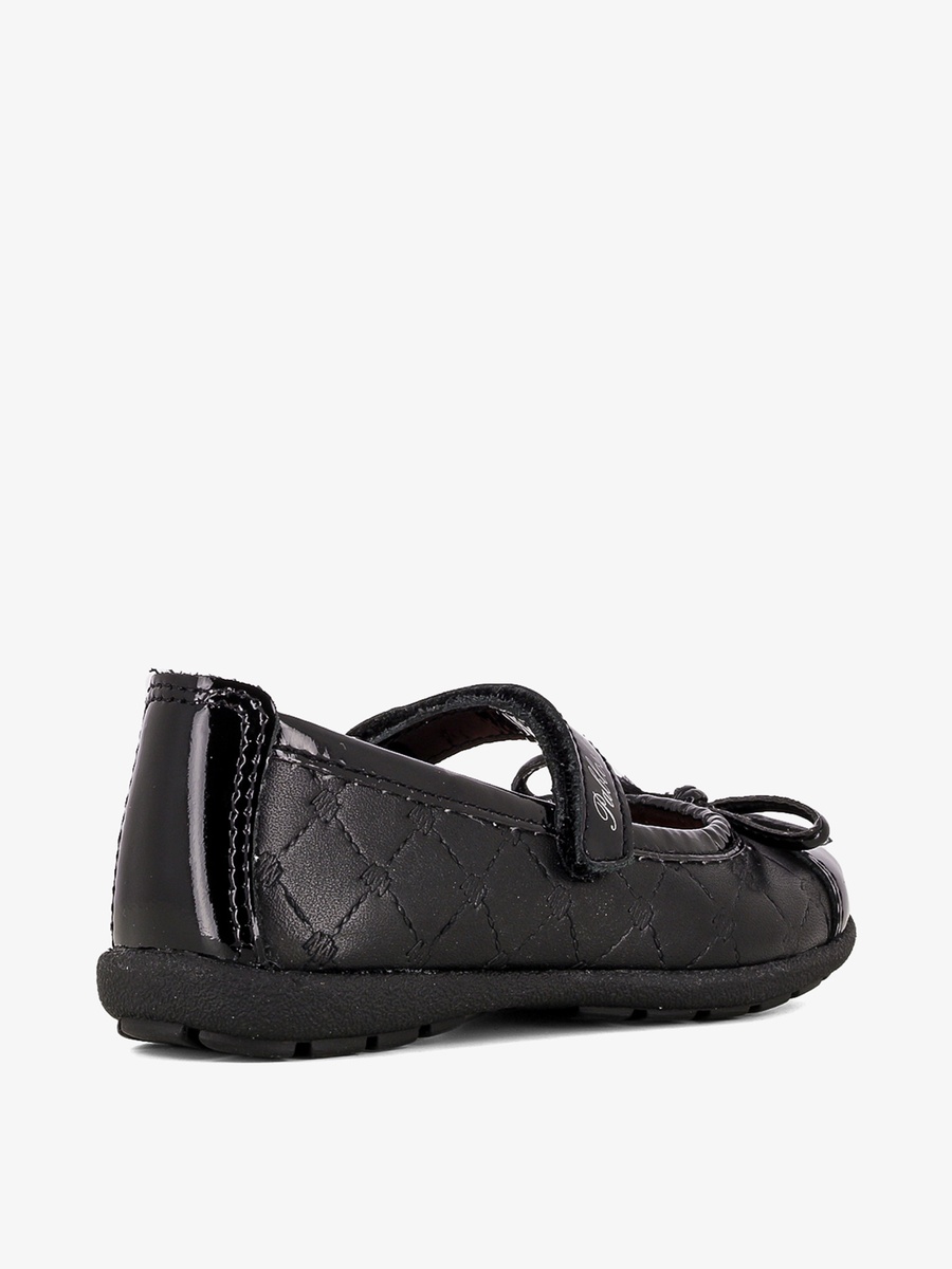 Bow Accent Leather School Shoes with Hook and Loop Closure