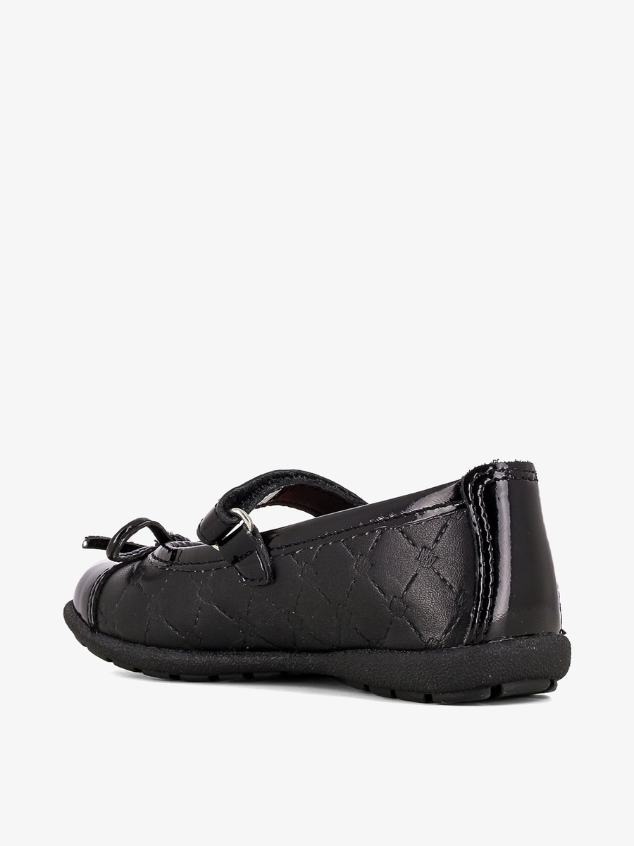 Bow Accent Leather School Shoes with Hook and Loop Closure