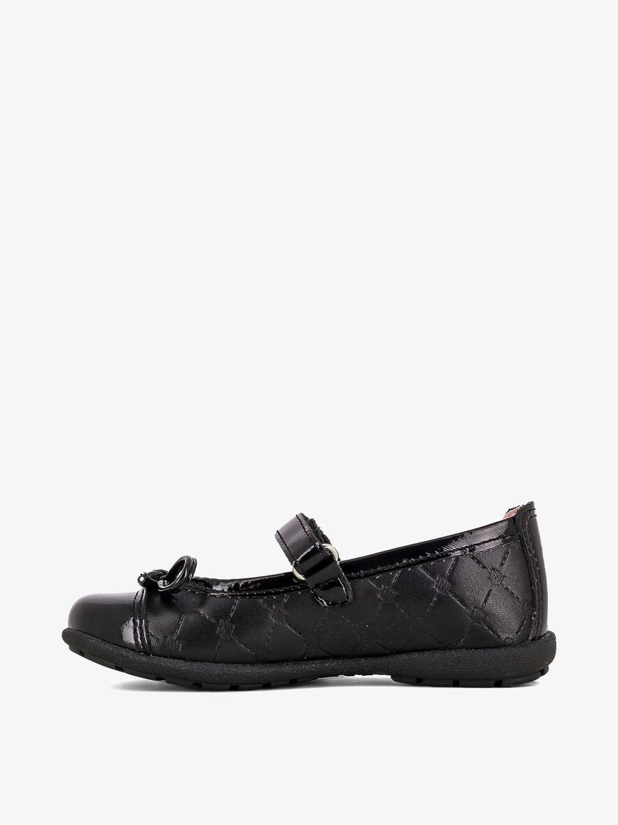 Bow Accent Leather School Shoes with Hook and Loop Closure